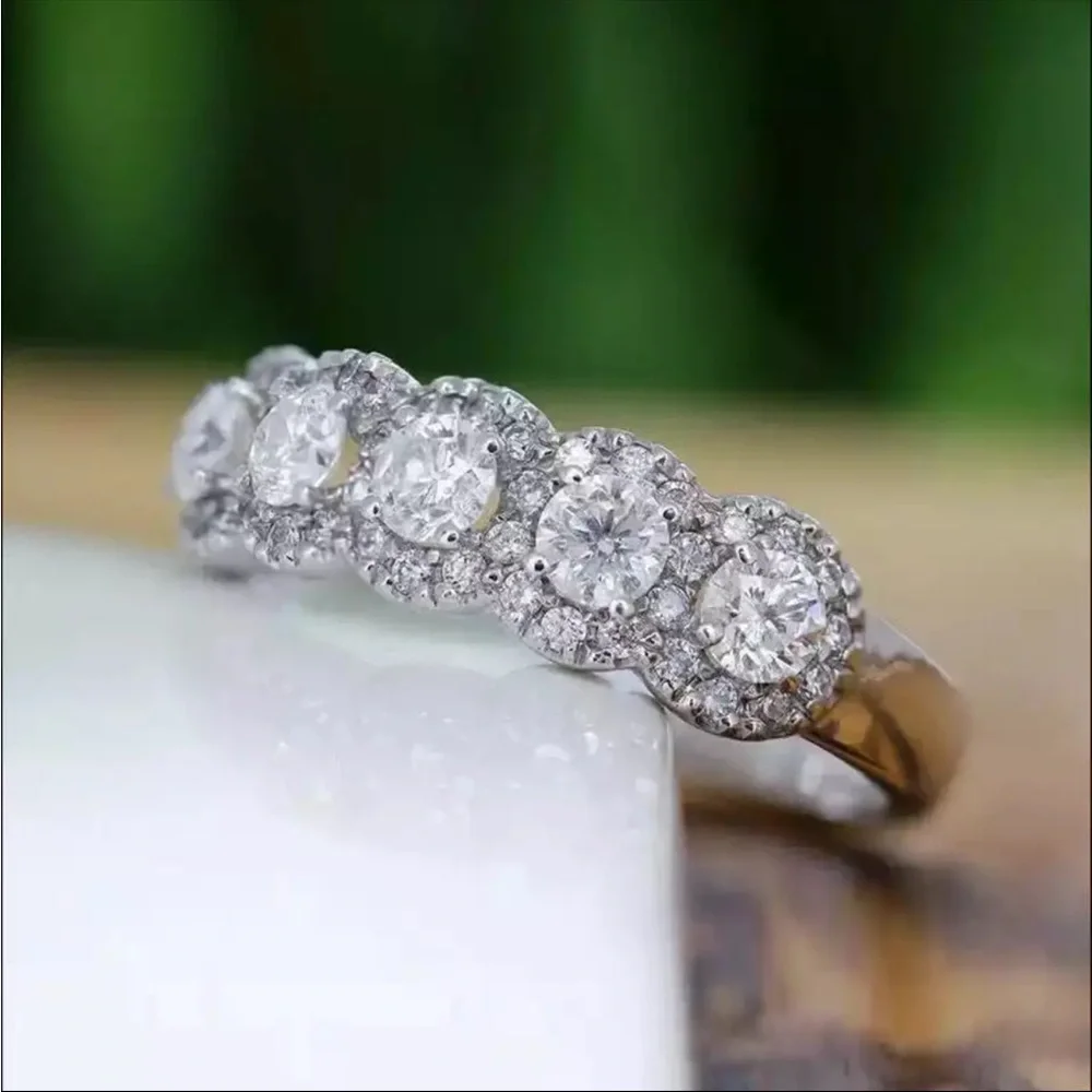 New 925 Silver Graceful Lady Engagement Wedding Diamond Chic Ring